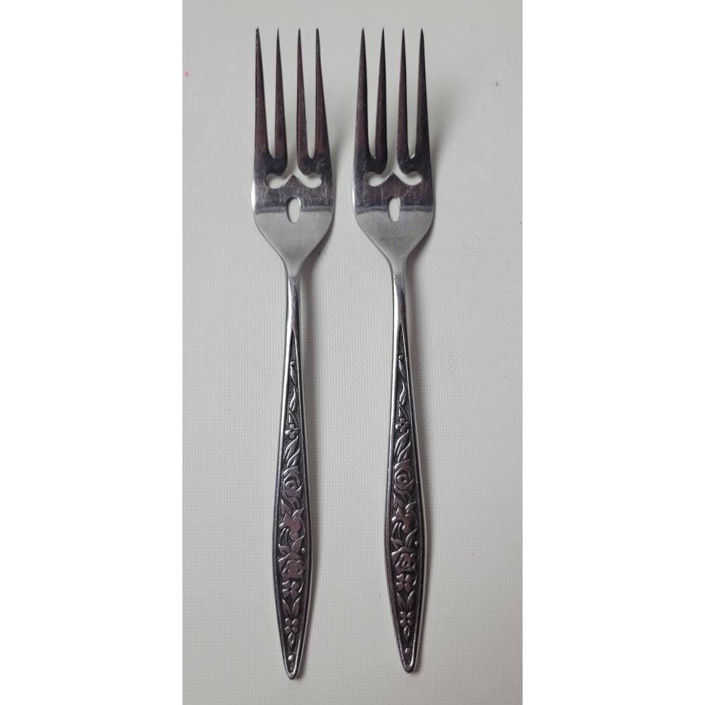 Ekco Eterna Santiago Salad Forks 2pc Vintage Custom Stainless Japan Floral MCM